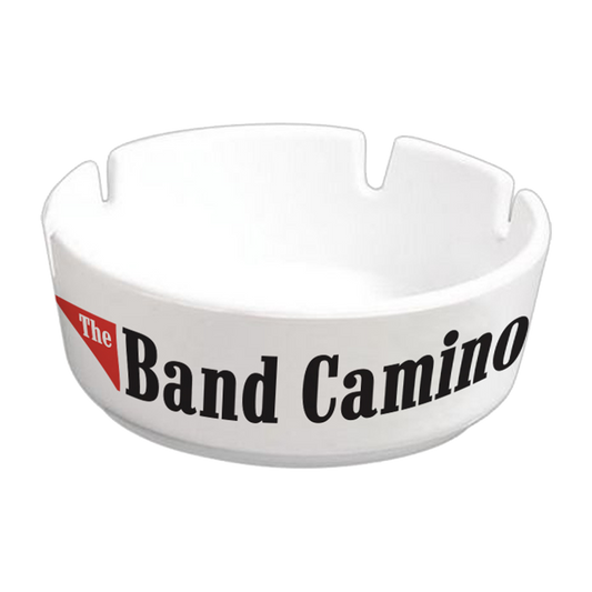 white ashtray with The Band Camino Logo