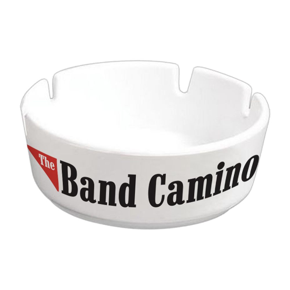 white ashtray with The Band Camino Logo