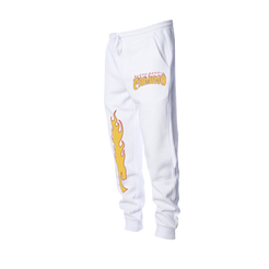 Flames logo white jogger pants side 1 The Band Camino