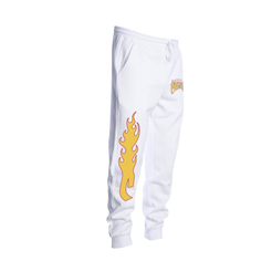 Flames logo white jogger pants side 2 The Band Camino