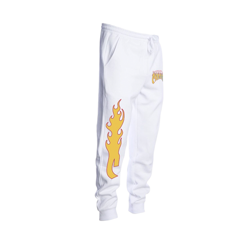 Flames logo white jogger pants side 2 The Band Camino